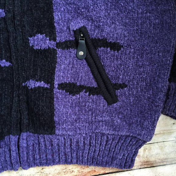 NWT Vintage Jamie Sadock Black & Purple Retro Print Chenille Zip Up Jacket Large - Picture 4 of 7
